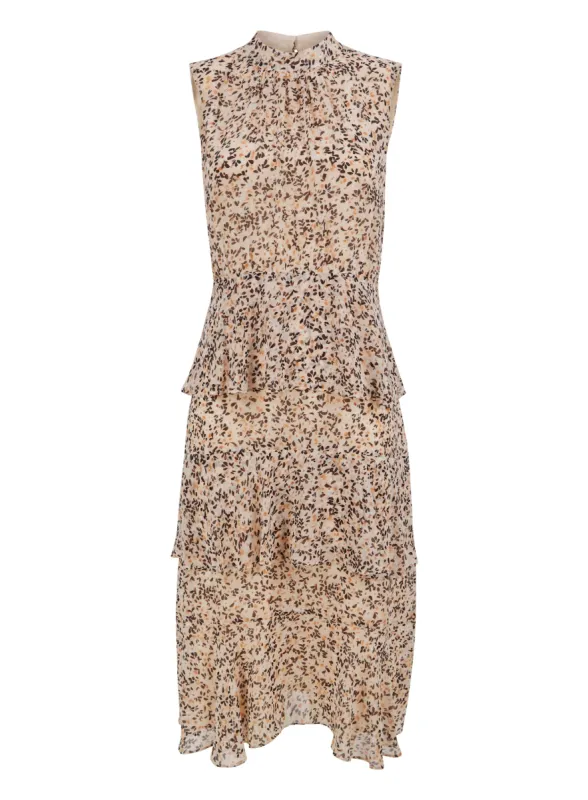 Ex Warehouse Peach Ditsy Print Tiered Sleeveless Midi Dress sold by Your Style Outlet