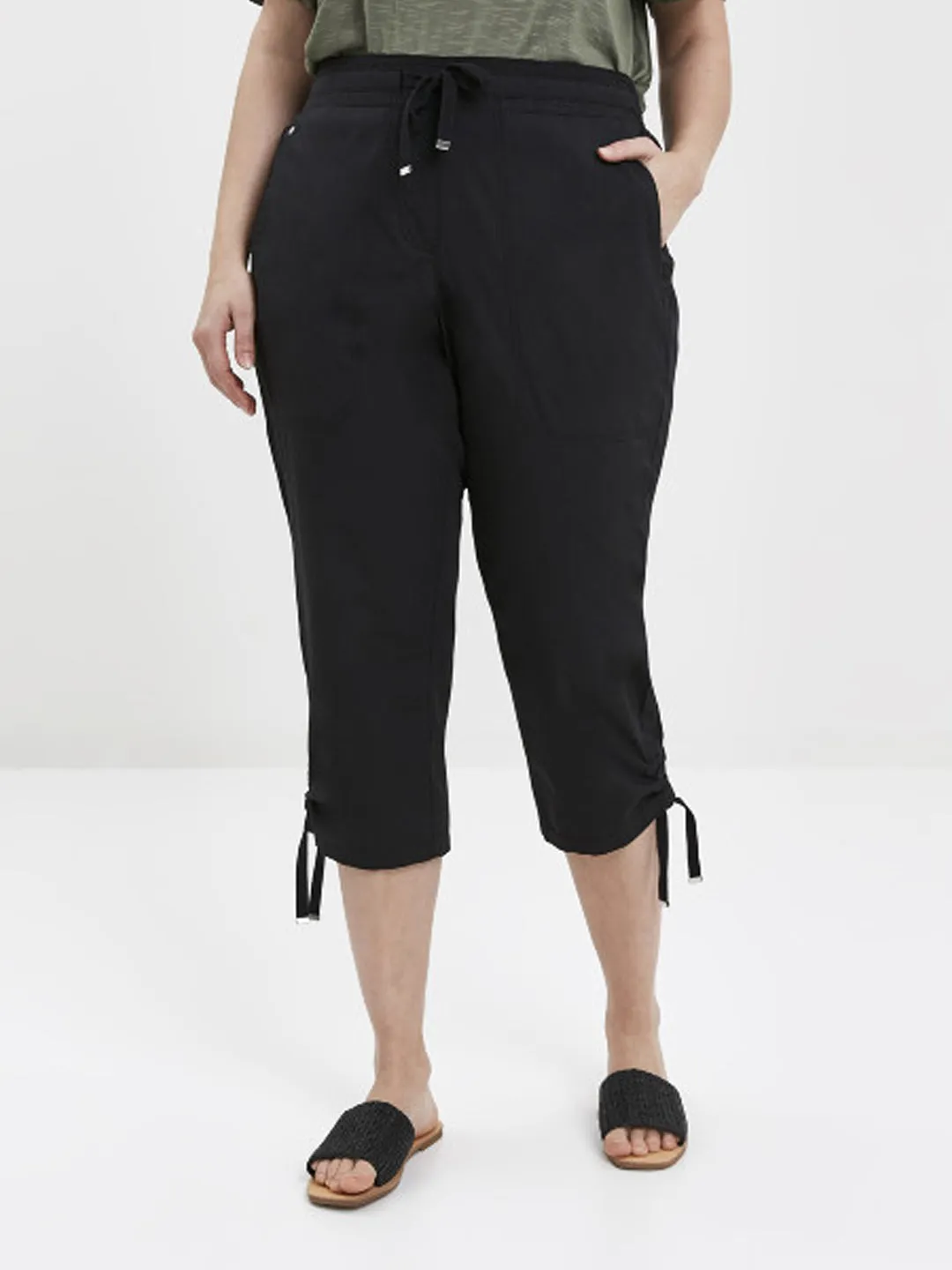 Ex Evans Black / Khaki Cotton Cropped Trousers sold by Your Style Outlet