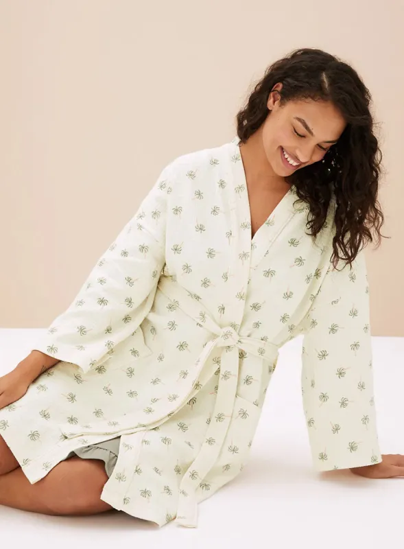 Ladies Pure Cotton Waffle Palm Print Dressing Gown sold by Your Style Outlet