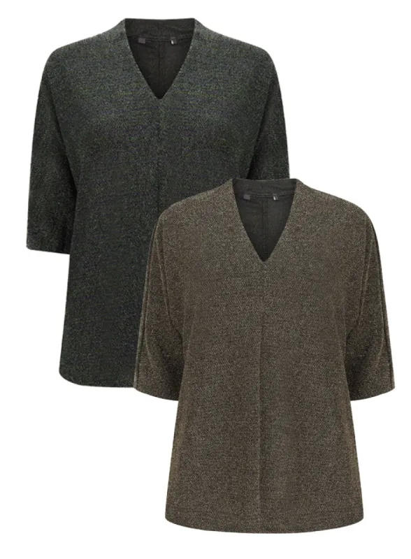 Ex Famous Store 3/4 Sleeve Glitter Top Blouse sold by Your Style Outlet