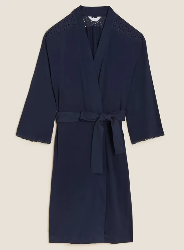 Ladies Pure Cotton Broderie Trim Wrap Gown sold by Your Style Outlet