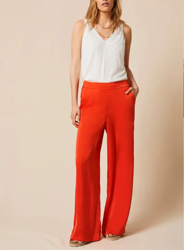 Ex Mint Velvet Ladies Red Satin Wide Leg Trousers sold by Your Style Outlet