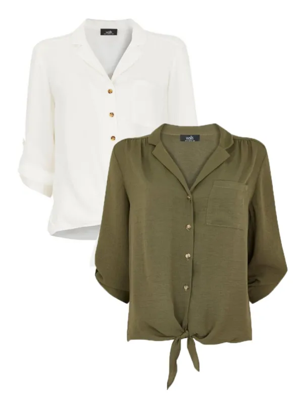 Ex Wallis Washed Tie Hem V Neck Shirt Blouse In 3 Colours sold by Your Style Outlet