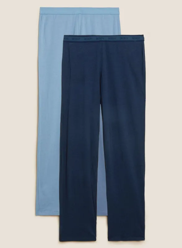 Ladies Cotton Modal Pyjama Bottoms In Navy & Light Blue sold by Your Style Outlet