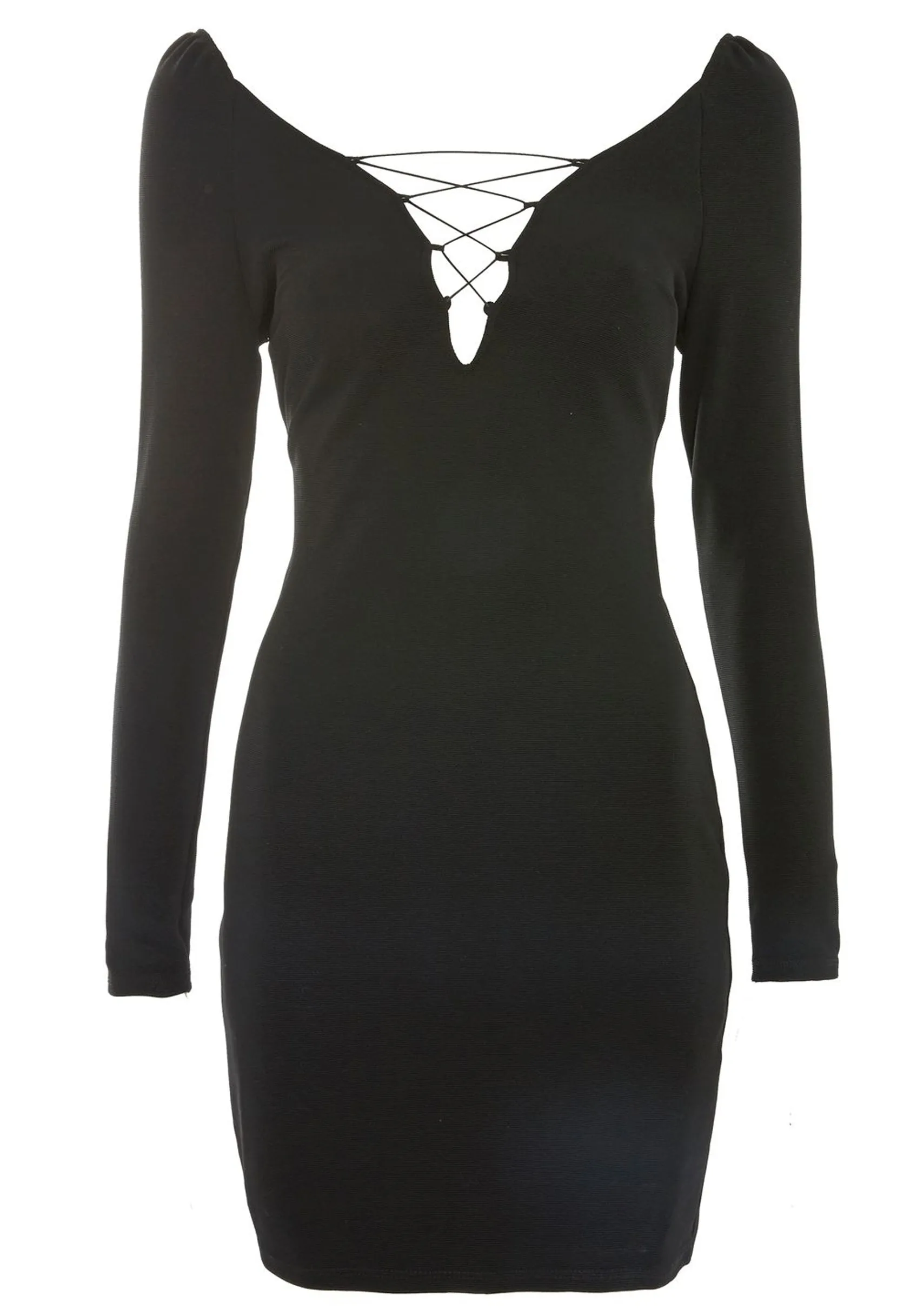 Ladies Plunge Lace Up Mini Bodycon Dress sold by Your Style Outlet product image thumbnail 2