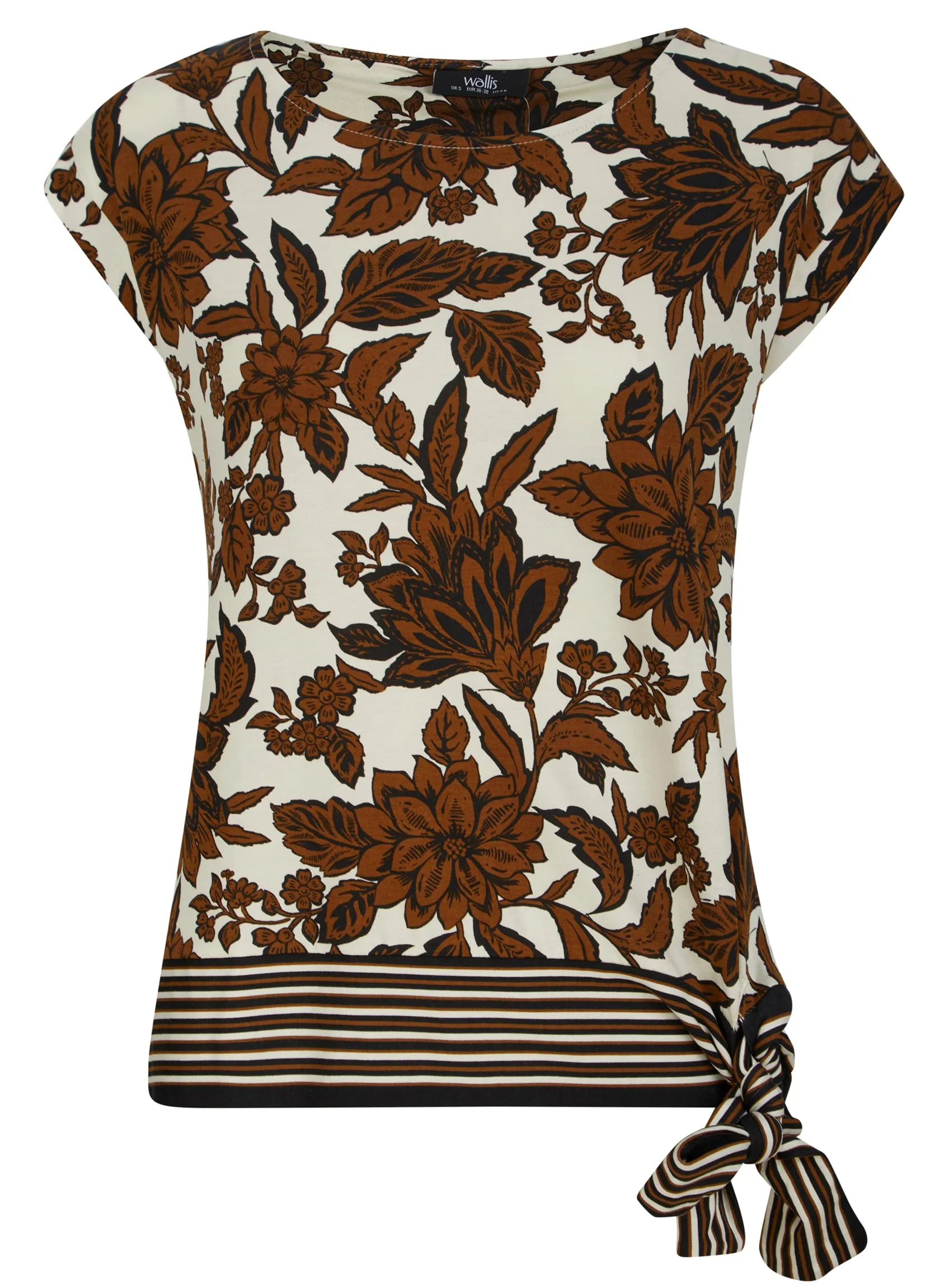 Ex Wallis Floral Print Tie Knot Side Round Neck Top sold by Your Style Outlet