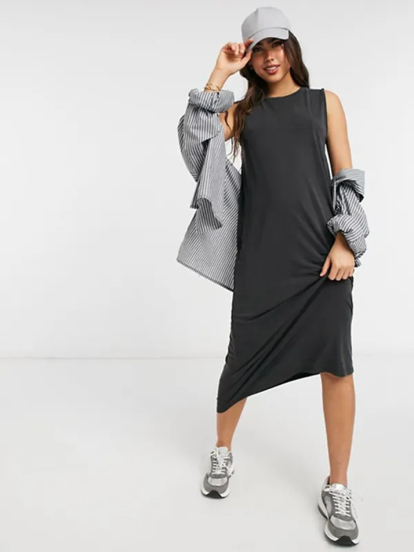 Sleeveless Modal Column Midi Dress in Black sold by Your Style Outlet