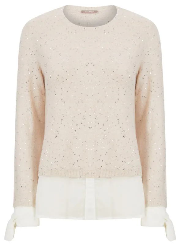 Ladies Off Pink Glitter Cream Cuff Mock Shirt Jumper sold by Your Style Outlet