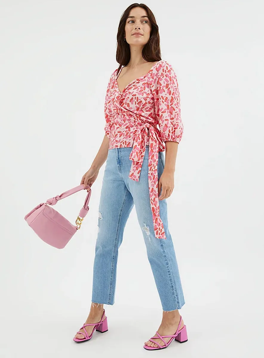 Ladies Pink Patterned Wrap Front Top sold by Your Style Outlet product image thumbnail 4