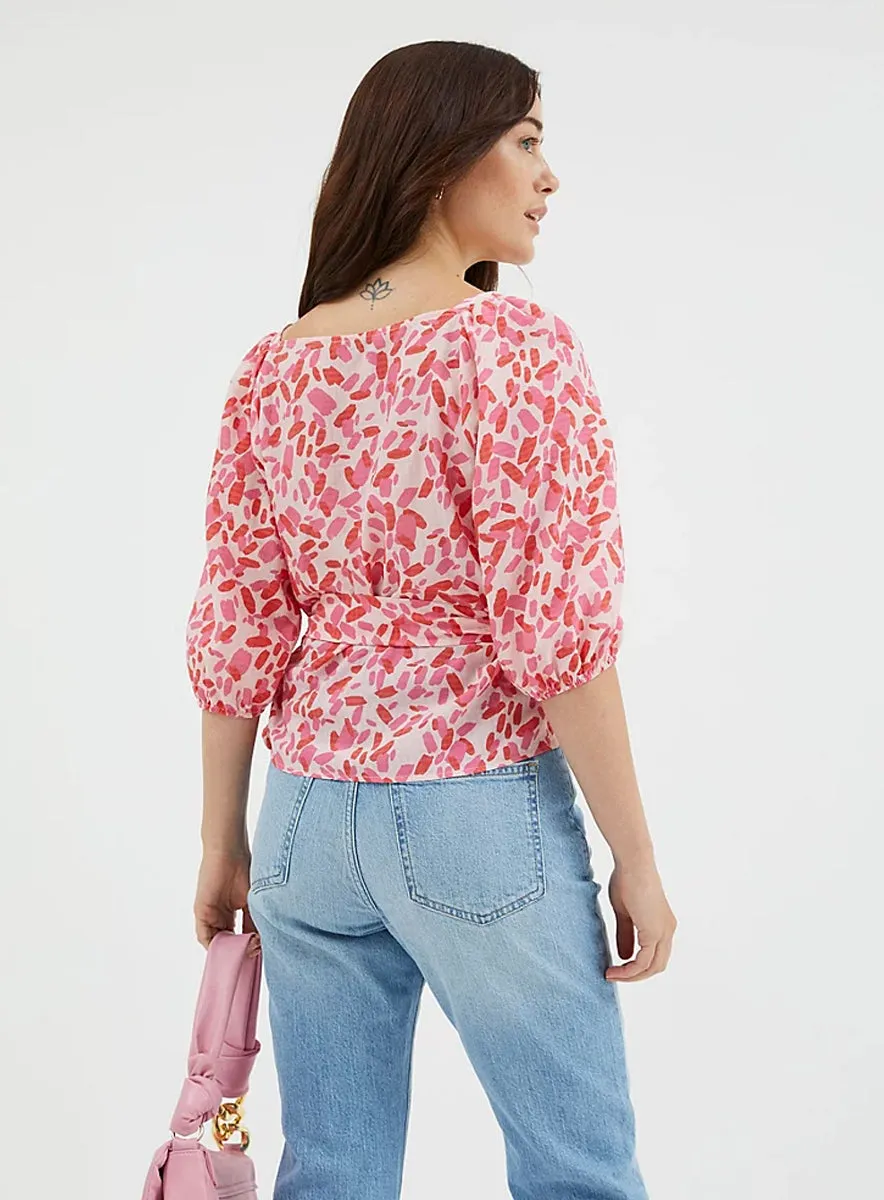 Ladies Pink Patterned Wrap Front Top sold by Your Style Outlet product image thumbnail 3