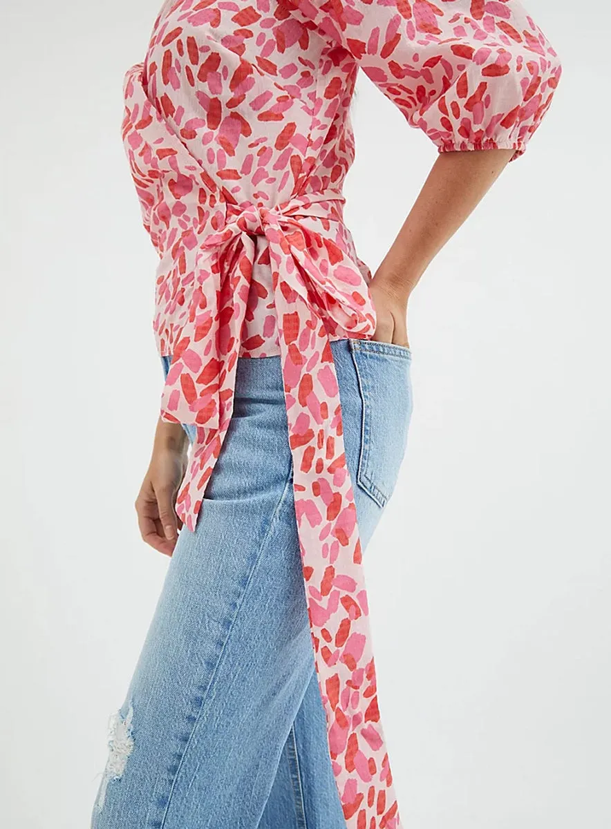 Ladies Pink Patterned Wrap Front Top sold by Your Style Outlet product image thumbnail 2