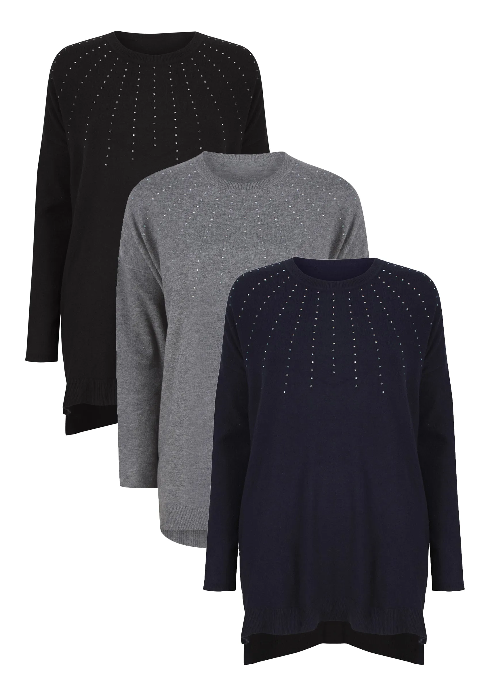 Ladies Amara Reya Diamante Stud Festive Jumper In 3 Colours sold by Your Style Outlet