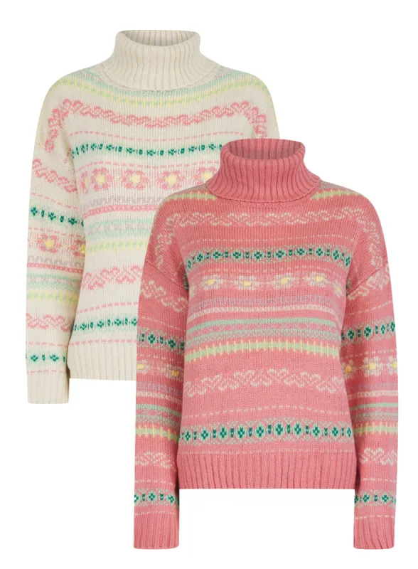 Ladies Piaza Italia Pink / Cream Vintage Look Fairisle Jumper sold by Your Style Outlet