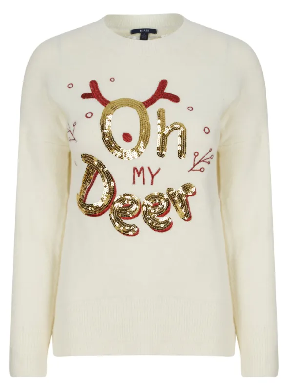 Ladies Cream Christmas Santa Xmas Festive Holiday Sequin Jumper sold by Your Style Outlet