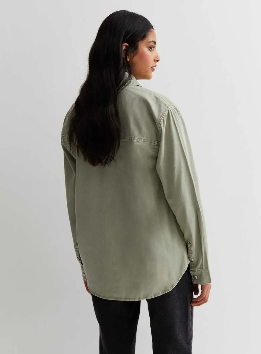 Ladies Cotton Denim Oversized Shirt In Pink & Khaki sold by Your Style Outlet product image thumbnail 5