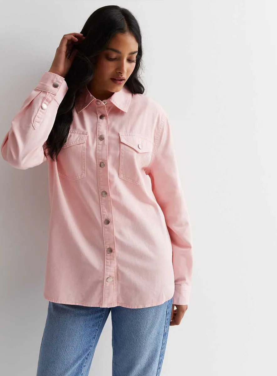 Ladies Cotton Denim Oversized Shirt In Pink & Khaki sold by Your Style Outlet product image thumbnail 4