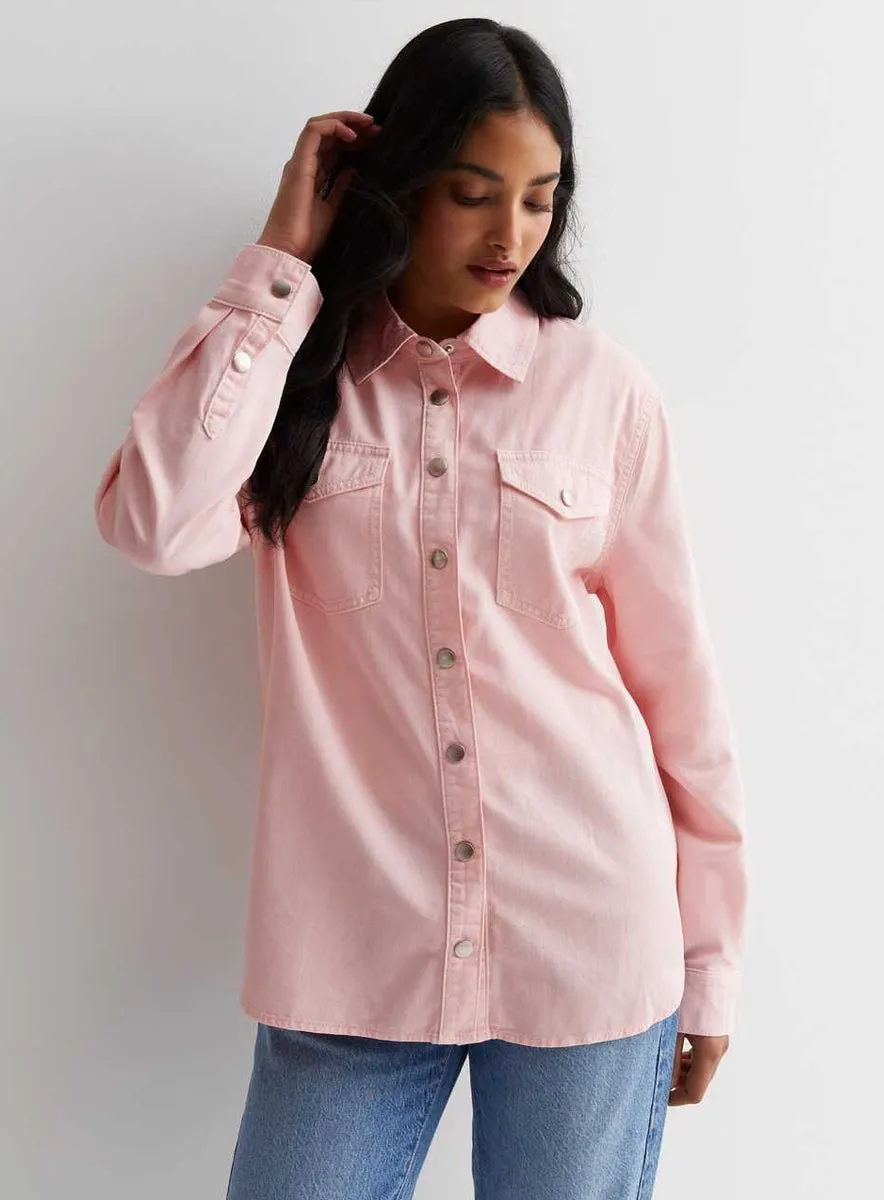 Ladies Cotton Denim Oversized Shirt In Pink & Khaki sold by Your Style Outlet product image thumbnail 3