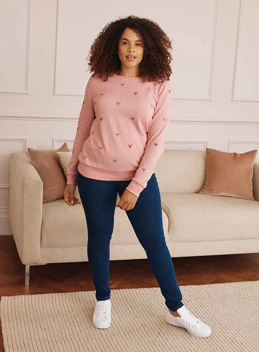 Ladies Round Neck Heart Print Sweatshirt Soft Feel sold by Your Style Outlet product image thumbnail 4