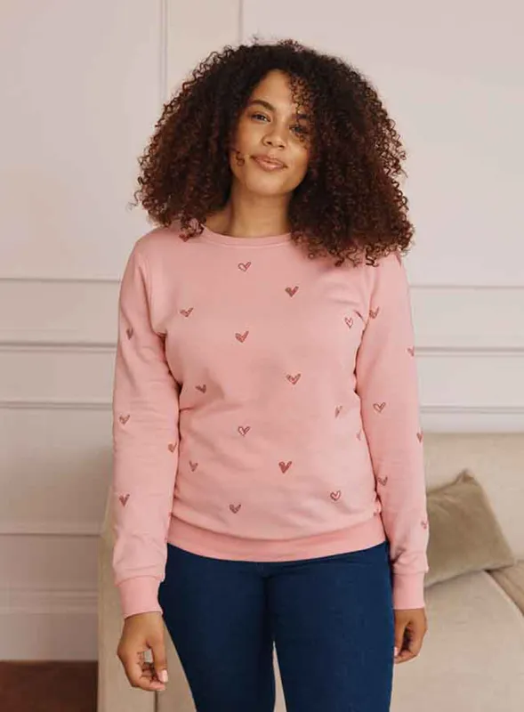 Ladies Round Neck Heart Print Sweatshirt Soft Feel sold by Your Style Outlet