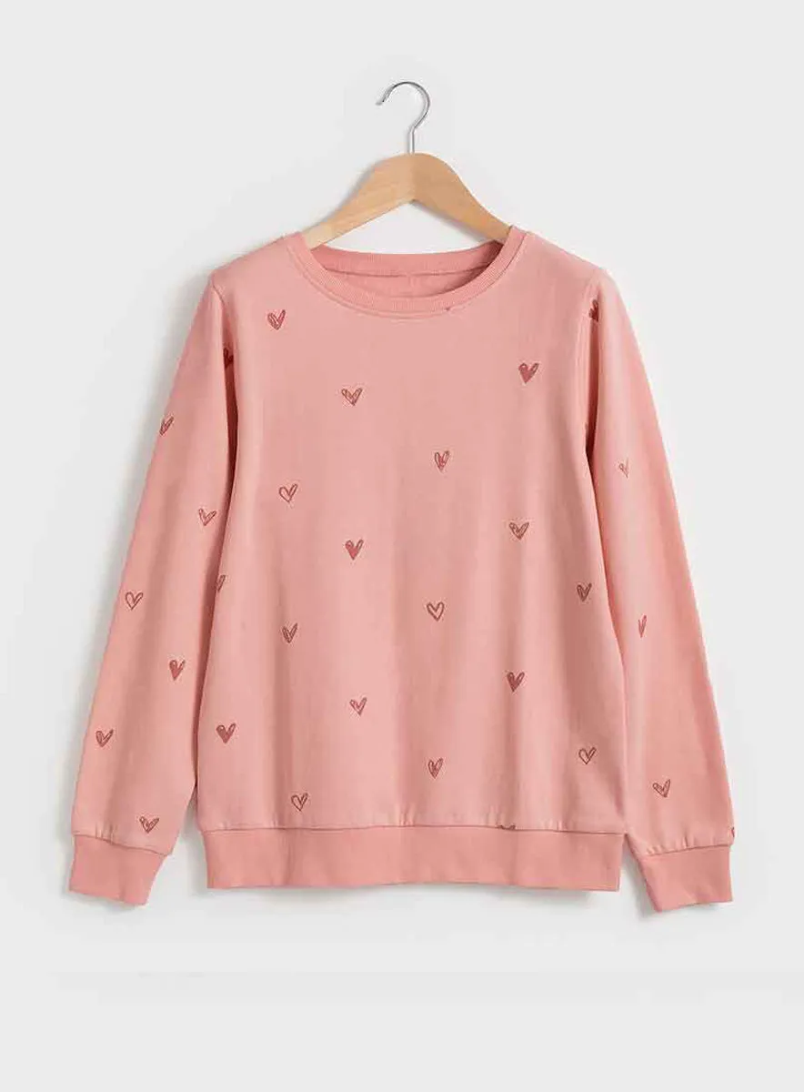 Ladies Round Neck Heart Print Sweatshirt Soft Feel sold by Your Style Outlet product image thumbnail 2