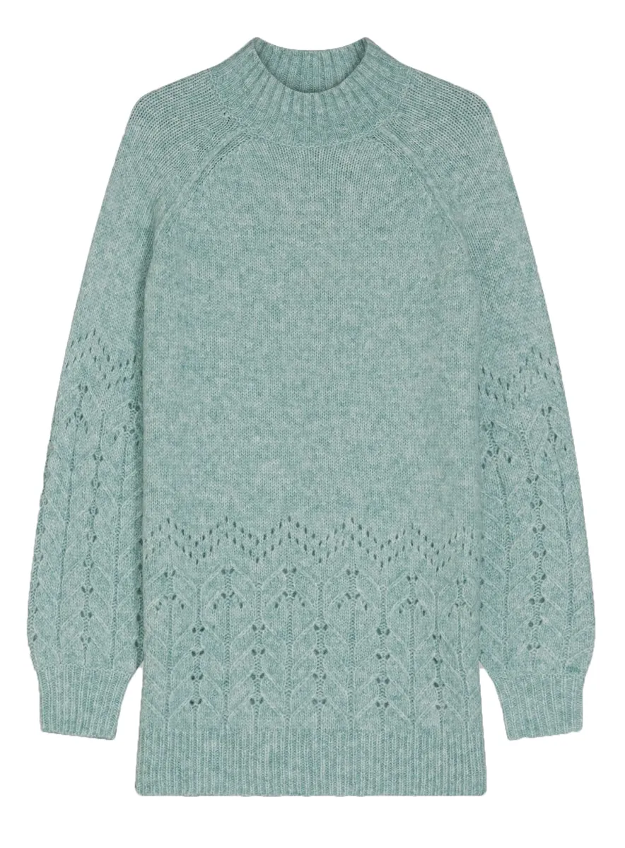 Ladies Green Pointelle Knit High Neck Tunic Jumper sold by Your Style Outlet product image thumbnail 3