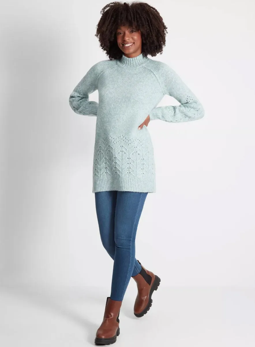 Ladies Green Pointelle Knit High Neck Tunic Jumper sold by Your Style Outlet product image thumbnail 4