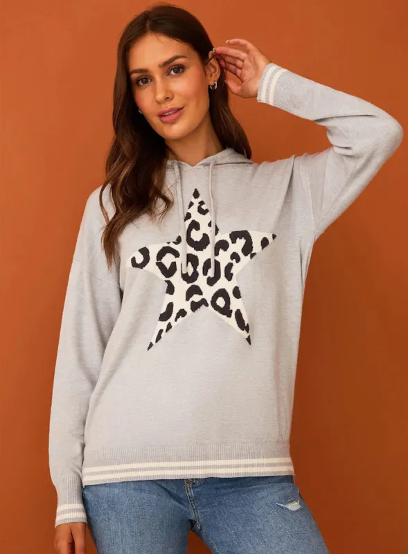 Ladies Silver Leopard Star Hoodie sold by Your Style Outlet