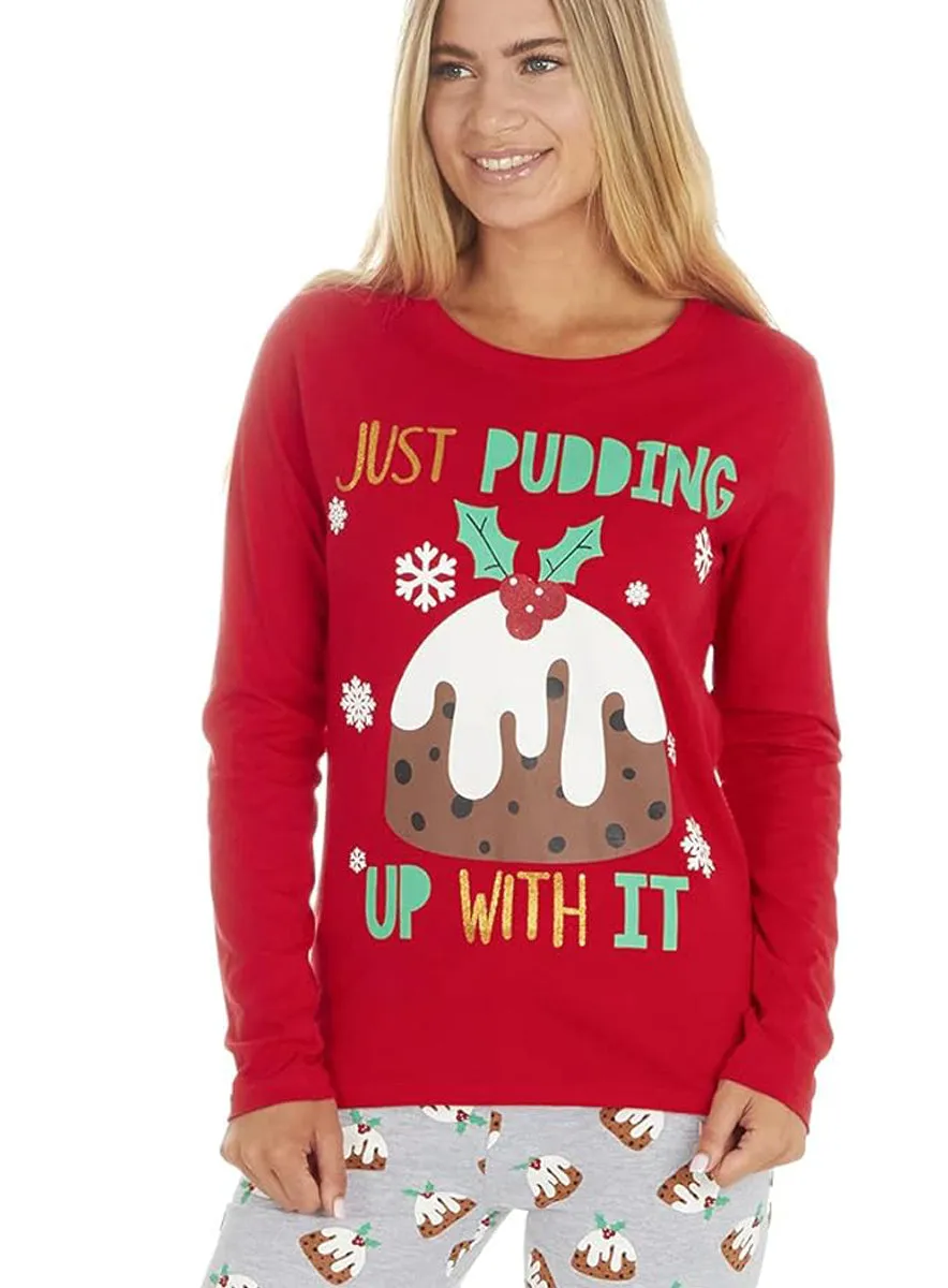 Ladies Christmas Pudding Jersey Pyjama Set sold by Your Style Outlet product image thumbnail 3