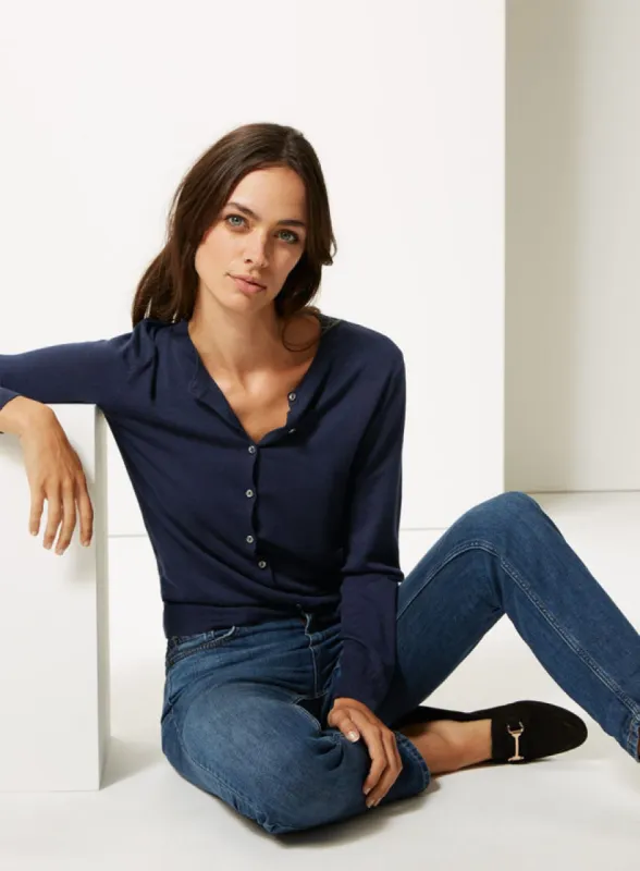 Ex Famous Store Collection Navy Round Neck Cardigan sold by Your Style Outlet