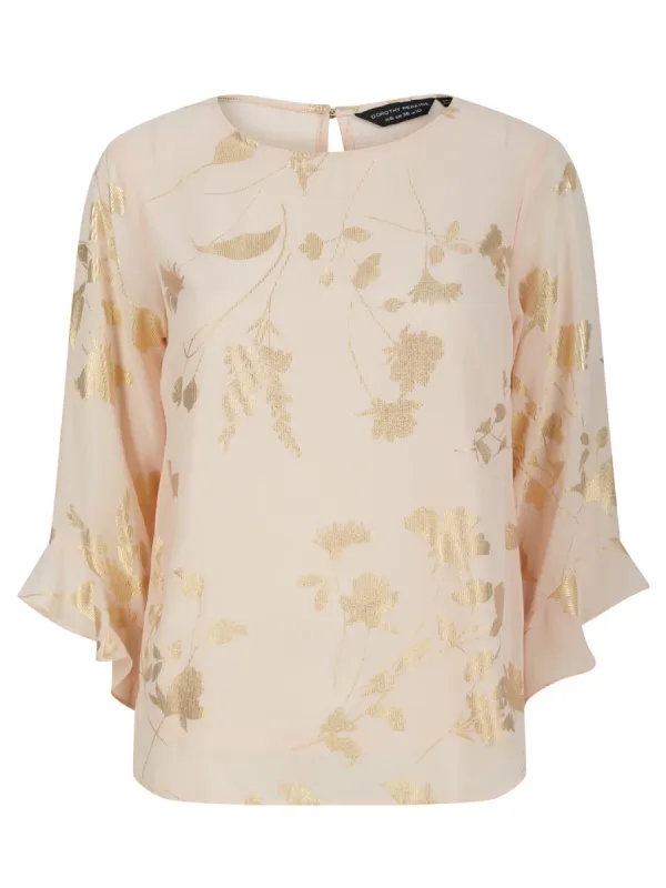 Ex Dorothy Perkins Peach Floral Print Foil Blouse sold by Your Style Outlet