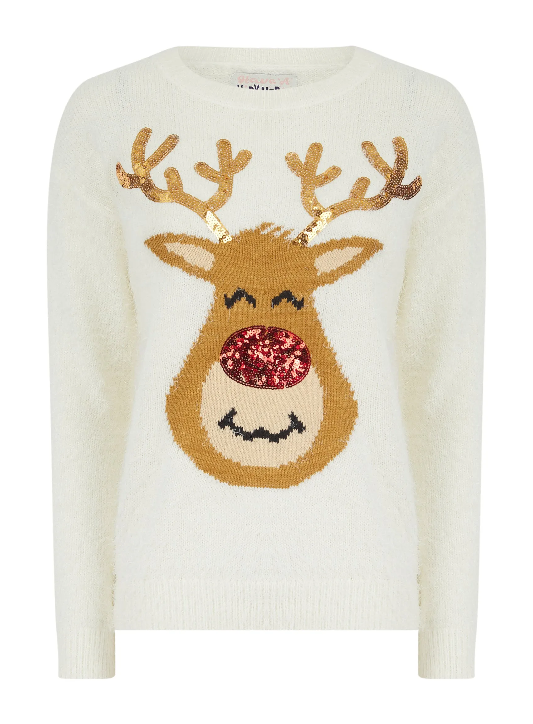 Ladies Reindeer Christmas Xmas Festive Jumper Red Cream sold by Your Style Outlet product image thumbnail 2