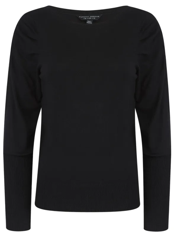 Ladies Rouche Arm Black Knit Jumper sold by Your Style Outlet