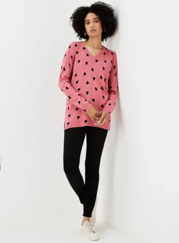 Ladies Pink Heart Print Soft Touch Jumper sold by Your Style Outlet