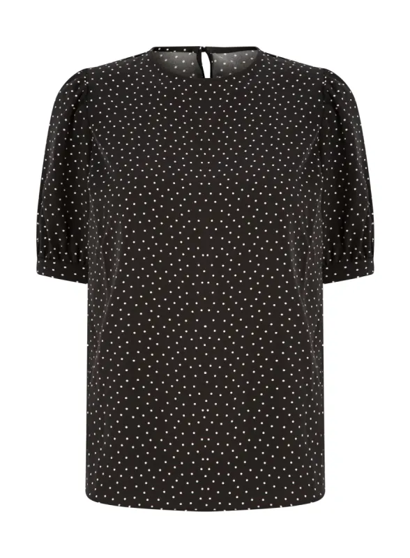 Ex Highstreet Short Gathered Sleeve Spot Print Top sold by Your Style Outlet