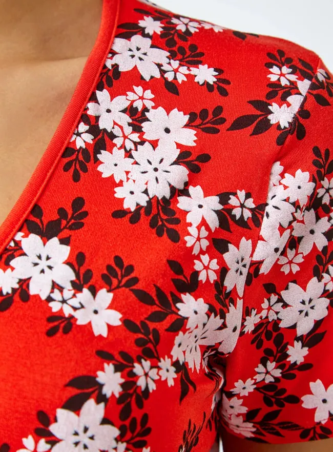 Ex Roman Red Floral Print Wrap V-Neck Stretch Top sold by Your Style Outlet product image thumbnail 5