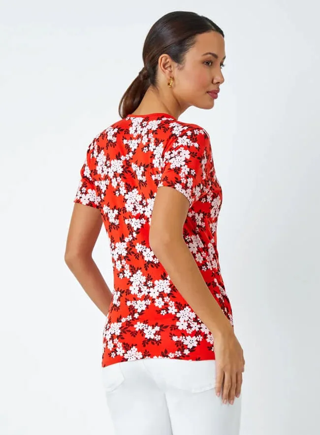Ex Roman Red Floral Print Wrap V-Neck Stretch Top sold by Your Style Outlet product image thumbnail 4