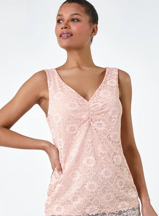 Ex Roman Light Pink Lace Twist Front Stretch Top sold by Your Style Outlet product image thumbnail 2
