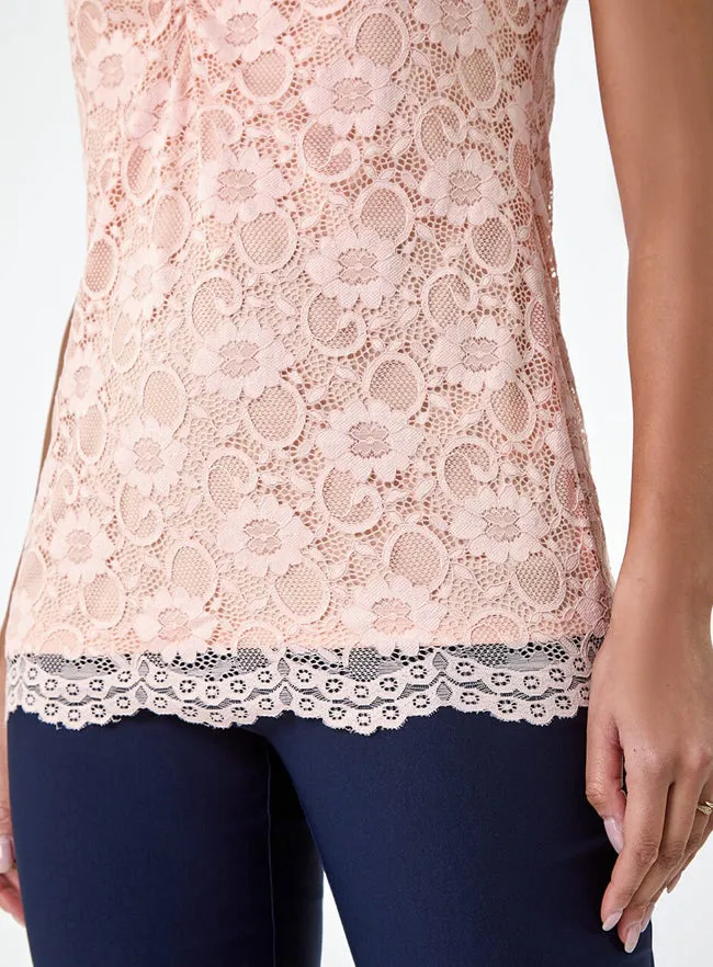 Ex Roman Light Pink Lace Twist Front Stretch Top sold by Your Style Outlet product image thumbnail 4