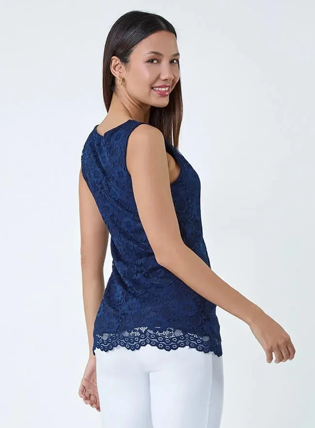 Ex Roman Navy Lace Twist Front Stretch Top sold by Your Style Outlet product image thumbnail 3