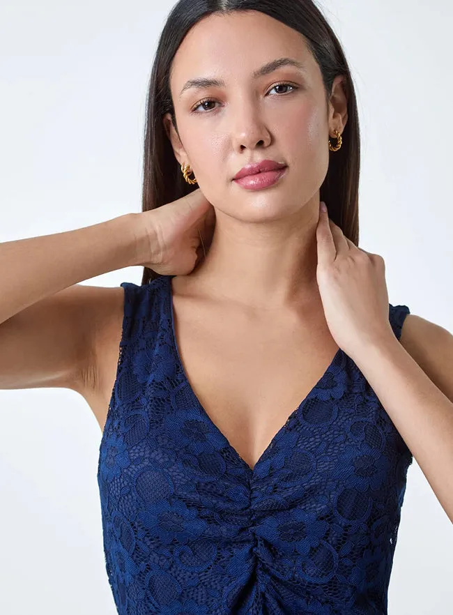 Ex Roman Navy Lace Twist Front Stretch Top sold by Your Style Outlet product image thumbnail 4