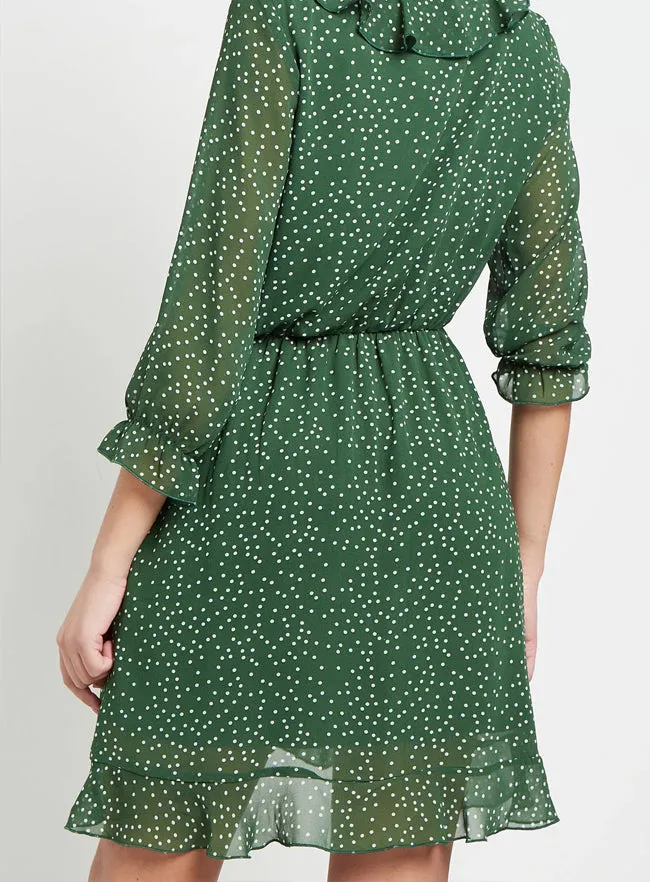 Polka Dot Faux Wrap Mini Dress With Elasticated Waist In Green Chiffon sold by Your Style Outlet product image thumbnail 3