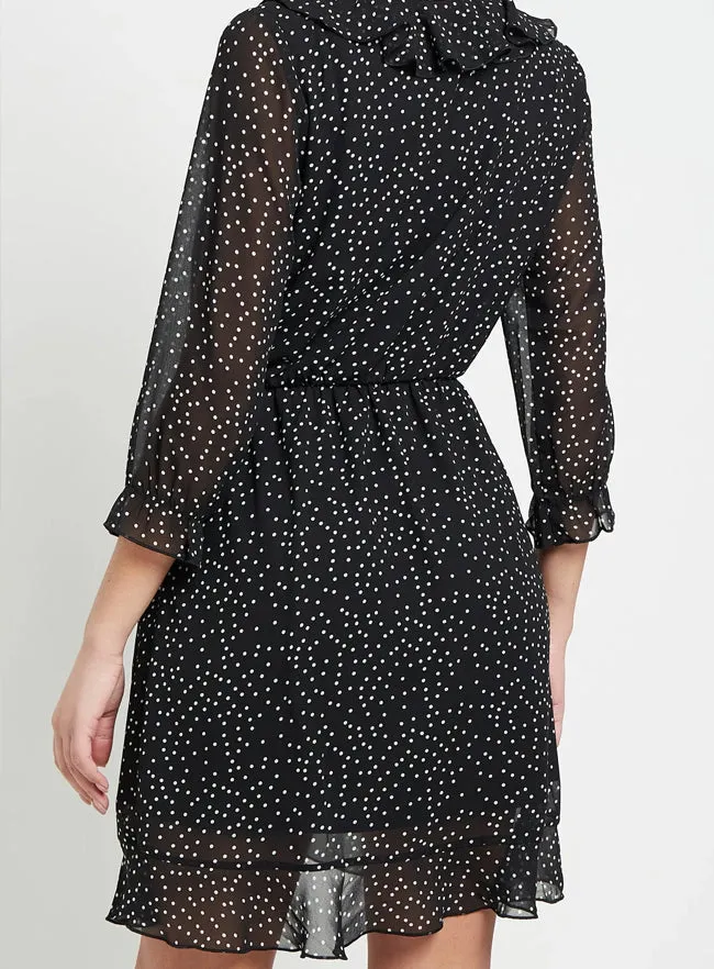 Polka Dot Faux Wrap Mini Dress With Elasticated Waist In Black Chiffon sold by Your Style Outlet product image thumbnail 3