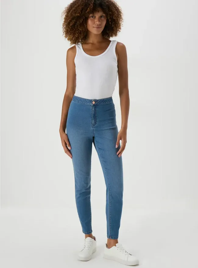 Ladies Mid Wash Jessie High Waisted Skinny Jeans Blue Black sold by Your Style Outlet product image thumbnail 5
