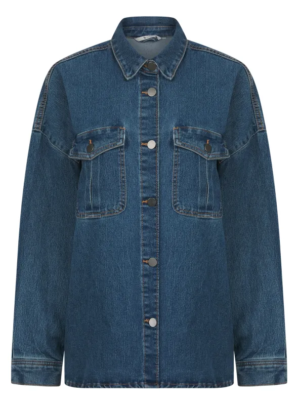 Ladies TU Denim Shacket Shirt In Dark Blue sold by Your Style Outlet