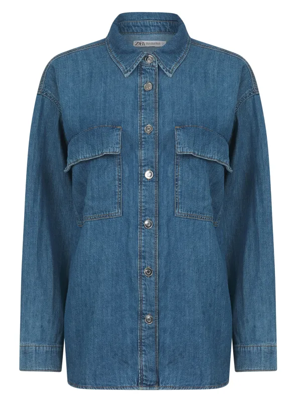 Ex Zara Ladies Pocket Front Dark Denim Shirt sold by Your Style Outlet