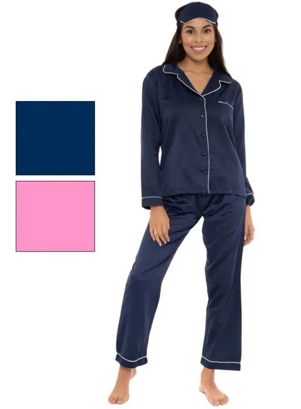 Ladies Satin Pyjamas Set Soft With Scrunchie Eye Mask sold by Your Style Outlet
