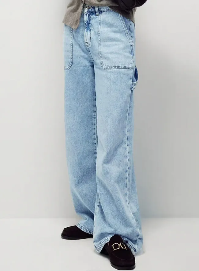 Womens Relaxed High Waisted Carpenter Wide Leg Jeans in Light Blue sold by Your Style Outlet product image thumbnail 2