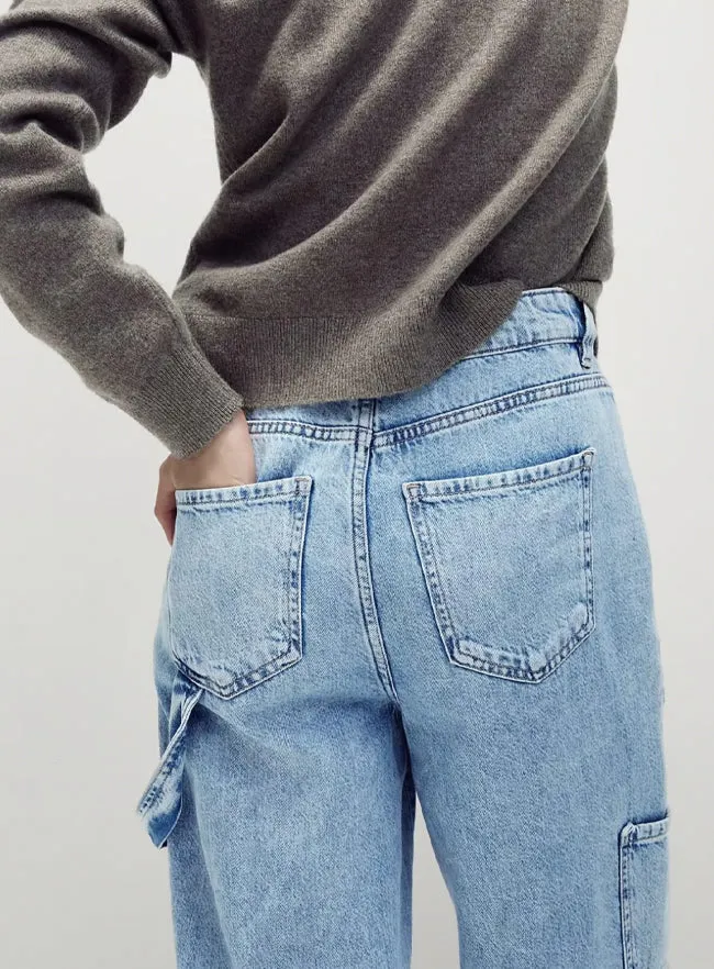 Womens Relaxed High Waisted Carpenter Wide Leg Jeans in Light Blue sold by Your Style Outlet product image thumbnail 3