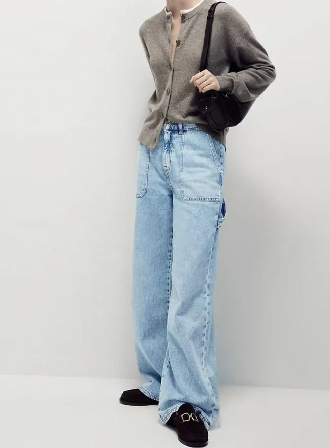 Womens Relaxed High Waisted Carpenter Wide Leg Jeans in Light Blue sold by Your Style Outlet product image thumbnail 5