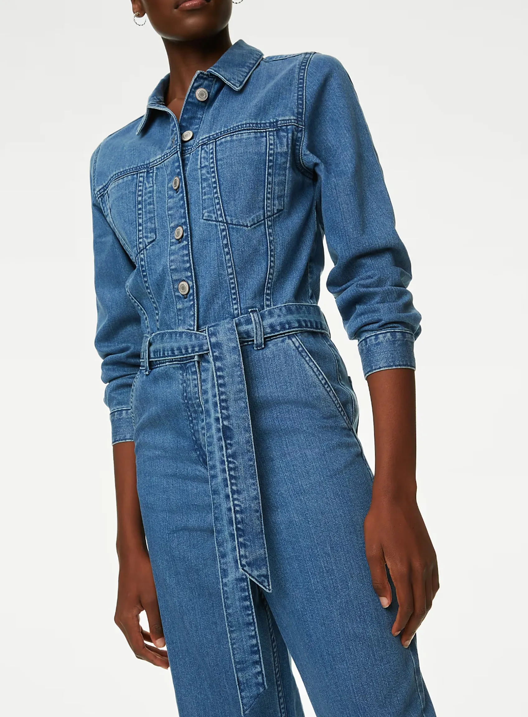 Ladies Blue Denim Belted Jumpsuit sold by Your Style Outlet